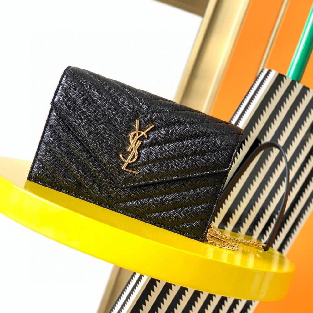 Alternative view of YSL cassandre envelope chain wallet in grain de poudre leather(High-end Grade)